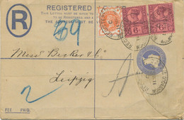 GB 1896 QV 2D PS Uprated Jubilee ½ D 6 D (2x) REGISTERED / NORWOOD-St.B.O.E.C. - Covers & Documents