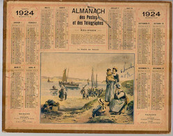 CALENDRIER GF 1924 - La Rentrée Des Bateaux (??Bretagne??), Imprimeur Oberthur Rennes - Grand Format : 1921-40