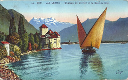 03 - 2021 - SUISSE - CANTON DE VAUD - VEYTAUX - CHILLON  Colorisée - Château De - Bateau - Veytaux