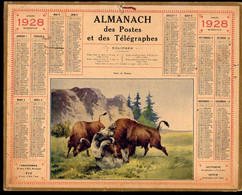 CALENDRIER GF 1928 - Combat Ours Et Bisons, Imprimeur Oberthur Rennes - Grand Format : 1921-40