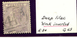 GB 1856 QV 6 D Deep Lilac Wmk. Emblems FU W. Numeral "447" (Leeds) INVERTED WMK - Varietà, Errori & Curiosità