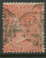 GB 1863 QV 4d Bright Red Pl.4 W Hairlines (KH) Fine Average Used (S.G.81 185.-++) - Gebruikt