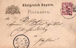 A1076- KONIGREICH BAYERN POSTKARTE 1885 STATIONERY STAMPED  PASSAU STAMP  PLEINTING - Sonstige & Ohne Zuordnung