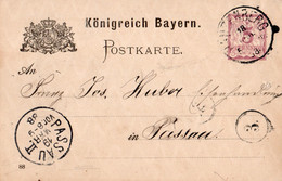 A1078- KONIGREICH BAYERN POSTKARTE 1888 STATIONERY STAMPED  PASSAU STAMP  PAUZENBERG - Autres & Non Classés