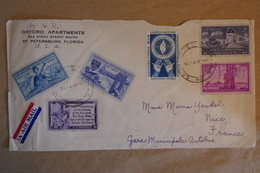 L26 ETATS UNIS BELLE LETTRE 1953 PAR AVION ST PETERSBURG POUR NICE+ AFFRANCHISSEMENT PLAISANT - Lettres & Documents
