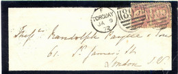 GB 1872 QV 1/2 D. Pl. 8 Vertical Pair 'OT-PT', Extremely Rare Multiple Postage - Covers & Documents