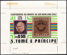 Sao Tome & Principe Sc573 Sir Rowland Hill (1795-1879), Sc1, Portuguese Crown, Original Drawing Proof, Epreuve - Rowland Hill