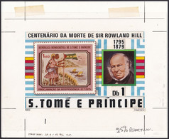 Sao Tome & Principe Sc574 Sir Rowland Hill (1795-1879), Sc415, Independence, Original Drawing Proof, Epreuve - Rowland Hill