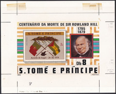 Sao Tome & Principe Sc575 Sir Rowland Hill (1795-1879), Sc411, Flag, Original Drawing Proof, Epreuve - Rowland Hill