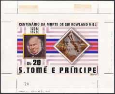 Sao Tome & Principe Sc576 Sir Rowland Hill (1795-1879), Sc449, Diving, Original Drawing Proof, Epreuve - Rowland Hill