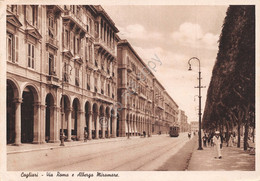 Cartolina Cagliari Via Roma Albergo Miramare Animata Marinaio 1937 - Cagliari