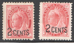 1898  Victoria - Maple Leaf And Numeral   3  ¢  Carmine  Overprinted  «2 Cents» Scott No 87-88  MH * - Unused Stamps