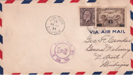 CANADA - 1933 - ENVELOPPE POSTE AERIENNE De LONDON => DETROIT (USA) - Airmail