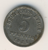 DEUTSCHES REICH 1921 F: 5 Pfennig, KM 19 - 5 Renten- & 5 Reichspfennig