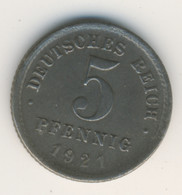 DEUTSCHES REICH 1921 E: 5 Pfennig, KM 19 - 5 Renten- & 5 Reichspfennig