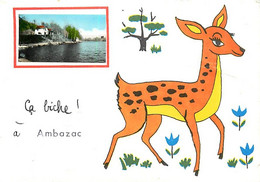 Delcampe - Gd Format:environ15cms X10cms -ref AA26- Haute Vienne -dessin Illustrateur -medaillon - Ambazac - Humour  - La Biche - Ambazac