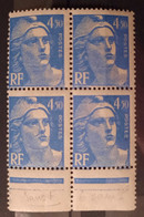 France1945/47 Marianne De Gandon  N°718A Bloc De 4 BdF Sans "f" ** TB Cote YT 160€ - 1945-54 Marianne De Gandon