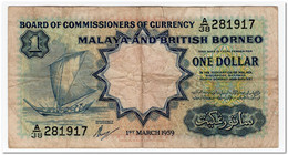 MALAYA AND BRITISH BORNEO,1 DOLLAR,1959,P.8,,1 TEAR,CIRCULATED - Autres - Asie