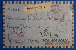 M2 MADAGASCAR BELLE LETTRE ASSEZ RARE RECOM.1952 PETIT BUREAU FIANARANTSOA POUR PARIS +AFFRANCHISSEMENT INTERESSANT - Lettres & Documents