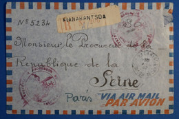 M2 MADAGASCAR BELLE LETTRE ASSEZ RARE RECOM.1952 PETIT BUREAU FIANARANTSOA POUR PARIS +AFFRANCHISSEMENT INTERESSANT - Covers & Documents