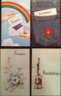 4 Cartes Doubles "Invitation" (texte Invitation, "nous Vous Attendons", "je Vous Attends" Etc) - Altri & Non Classificati