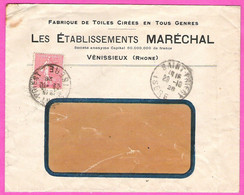 Enveloppe Ets Maréchal Fabrique De Toiles Cirées à Vénissieux Rhône Semeuse Lignée 50c.rouge 1928 St Priest Dateur Mixte - Storia Postale