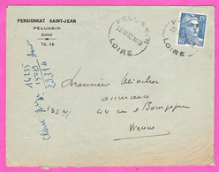 Cachet Horoplan Pélussin Loire Bien Frappé Sur Marianne Gandon 1952 Enveloppe Du Pensionnat St Jean - Covers & Documents