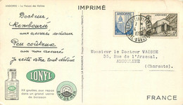 ANDORRE - COURRIER De ANDORRE Cers ANGOULEME - NOVEMBRE 1950 - BEL AFFRANCHISSEMENT - CPA MAISON Des VALLEES - Covers & Documents