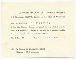 SENEGAL  / MADAGASCAR - Invitation Commandant Nicolas, Capitaine M/s Ville De Manakara - Cocktail à Fann (Sénégal) - Non Classés