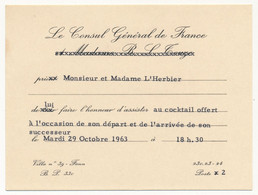 SENEGAL - Consul Général De France => Invitation Cocktail De Départ - Fann (Sénégal) 1963 - Unclassified