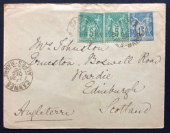 Entier Sage Enveloppe 1896 Obl Dateur De Cannes   Ecosse +  Complément Sage N°75 X2 Destination Pas Si Courante ! - Standaardomslagen En TSC (Voor 1995)