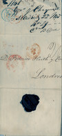 1848 , MADRID - LONDRES , TRÁNSITO DE ST. JEAN DE LUZ , FECHADOR EN AZUL " ETRANGER " DEL CORREO FRANCÉS , LLEGADA - ...-1850 Prefilatelia