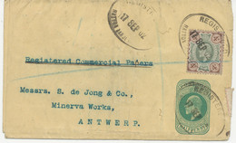 GB 1902 VF EVII ½ D Postal Stationery Wrapper Uprated 4D To Belgium REGISTERED - Cartas & Documentos