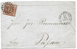 Wuerzburg To Passau 1858 (fold Through Stamp) 30 Euros (arrival Cancel On Back) - Bayern
