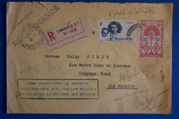 M3 MADAGASCAR BELLE LETTRE RECOM. 1947 TANANARIVE POUR ILE MAURICE +100E AIR FRANCE+ AFFRANCHISSEMENT INTERESSANT - Lettres & Documents