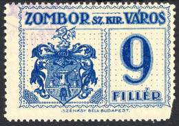 SOMBOR ZOMBOR Coat Of Arms 1914 Serbia Vojvodina Hungary Yugoslavia City Local Fiscal Sales Revenue Tax Stamp 9 F Used - Officials