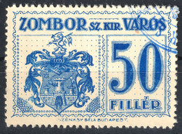 SOMBOR ZOMBOR Coat Of Arms 1914 Serbia Vojvodina Hungary Yugoslavia City Local Fiscal Sales Revenue Tax Stamp 50 F Used - Officials