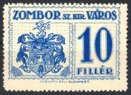 SOMBOR ZOMBOR Coat Of Arms 1914 Serbia Vojvodina Hungary Yugoslavia City Local Fiscal Sales Revenue Tax Stamp 10 F Used - Officials