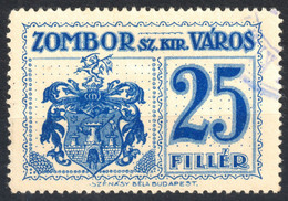 SOMBOR ZOMBOR Coat Of Arms 1914 Serbia Vojvodina Hungary Yugoslavia City Local Fiscal Sales Revenue Tax Stamp 25 F Used - Service