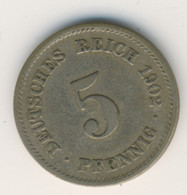 DEUTSCHES REICH 1902 F: 5 Pfennig, KM 11 - 5 Pfennig