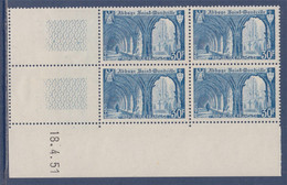 Abbaye De Saint Wandrille, Le Cloître, Coin Daté N°888 Neuf 18.4.51 - 1950-1959