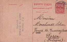 EGYPTE - 1920 - CARTE ENTIER De EZBET EL ZEITOUN => POSEN (POLOGNE / PRUSSE ANNEXEE) ! - 1915-1921 Brits Protectoraat