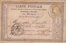 23192# CERES N°55 CARTE PRECURSEUR Obl PARIS 2 AVRIL 1876 BLEU 2ème JOUR DU TIMBRE A DATE OBLITERANT - Vorläufer