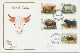 GB 1984 British Cattle Superb Ill. Cotswold FDC W FDI-CDS Of CLEVELAND POSTMARK-ERROR - 1981-1990 Decimale Uitgaven