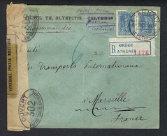 GRECE 1916: LSC  Rec. D'Athènes Pour Marseille, Censure Française - Lettres & Documents
