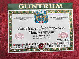 GUNTRUM NIERSTEINER KLOSTERGARTEN MÜLLER-THURGAU DEUTSCHLAND ALLEMAGNE✔️Bistrot Alimentation Étiquette De Vin -☛Neuf - Riesling