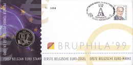 B01-366 2840 Enveloppe Numisletter Numiscover FDC 1er Timbre Belge En Euro Bruphila 99 - Numisletter