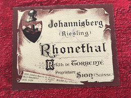 RIESLING JOHANNISBERG RHONETHAL DE TORRENTE SION SUISSE✔️Bistrot Alimentation Étiquette De Vin Vignoble-☛neuve - Riesling