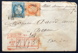 Lettre Chargée Bi émission Lauré/siège à 175 Fr 1871 N°31 & 37 De Paris étoile Muette Pour Beaune - 1863-1870 Napoleon III With Laurels