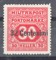 Austria Feldpost Occupation Of Italy 1918 Porto Mi#5 Mint Hinged - Nuovi